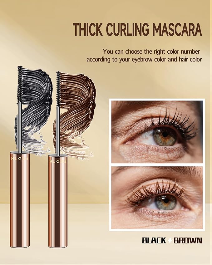 Slim Brush Mascara for Mature Older Women 60 Plus Set, 2 Pcs Black Brown Volume and Length Waterproof No Smudge Eyelashes, Lengthening Tube Hypoallergenic Thinning Mascara, for Sensitive Eyes Makeup
