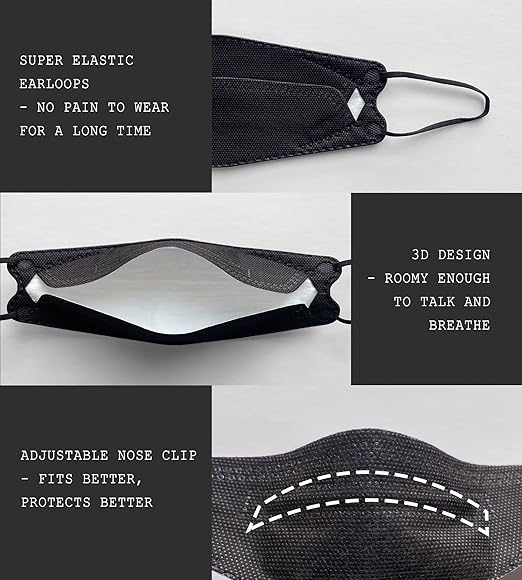 Borje KN95 Face Masks, Black Masks Disposable 100 pack, Individually Wrapped Respirator Mask Filter Efficiency 95% for Adult