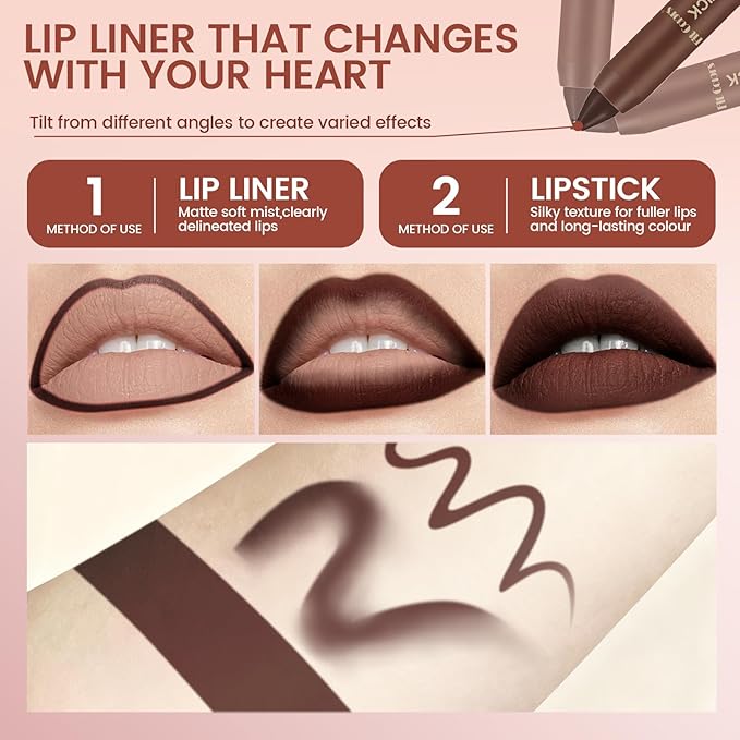 Noerrors 3Pcs Dark Brown Lip Liner and Lipstick Set Kit for Women Light Brown Matte Fall Lipstick Shades Set Lip Stain Long Lasting Lipstick 24 hour Waterproof and Lip Liners Pencil Set Brown Makeup