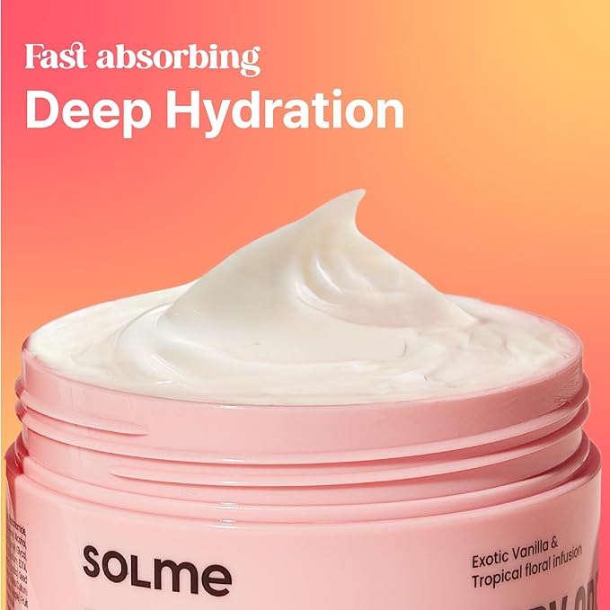 SOLME Bouncy Bliss Body Cream | Skin Tightening Body Butter with Coconut & Jojoba Oil, Collagen & Avocado Extract | Glowing Skin | Peach Vanilla Scent | K-Beauty, 6.76 fl. oz.