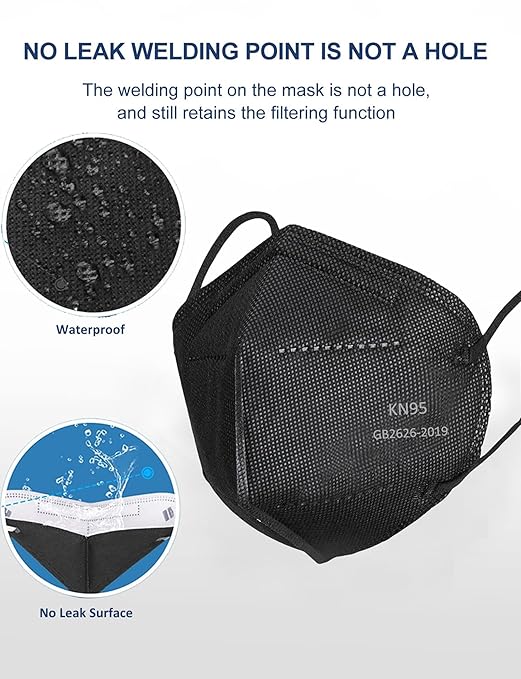 KN95 Face Masks 100 PCS, 5-Ply KN95 Black Masks,Breathable Protection Masks, Individually Wrapped, Cup Dust Safety Mask