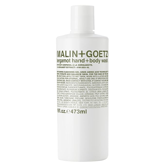 MALIN+GOETZ Hand + Body Wash | Gentle Foaming Cleanser with Botanical Extracts and Amino Acids | Hydrating, pH-Balanced, Unisex Scent | Vegan & Cruelty-Free (Bergamot, 16 Fl Oz)