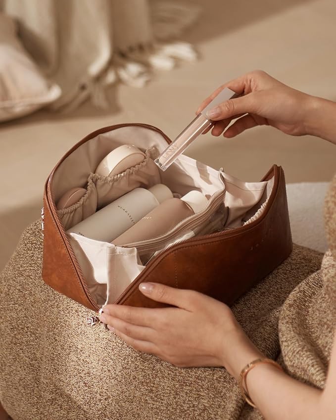 EACHY Travel Makeup Bag,Large Capacity Cosmetic Bags for Women,Waterproof Portable Pouch Open Flat Toiletry Bag Pattern Makeup Bag