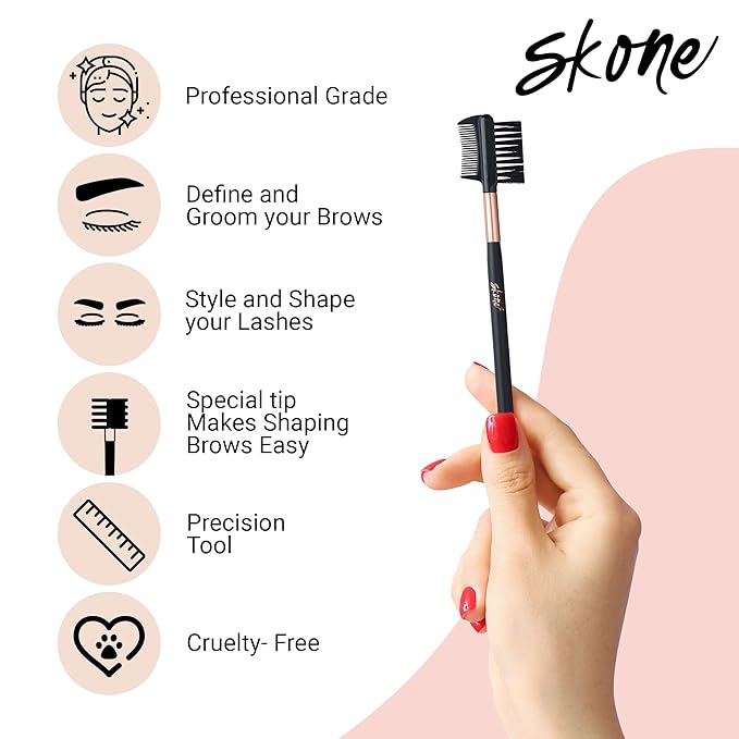 Skone Cosmetics Eyebrow Brush and Comb, Luxe Premium Rose Gold Eyelash Brush and Eyelash Comb - Professional Grade Nylon Eye Brow Brush Comb, Dual Sided Eyelash Brush Separator