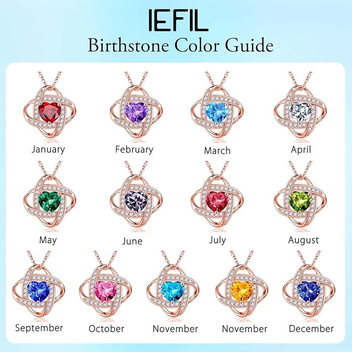 Iefil 925 Sterling Silver Love Knot Birthstone Necklace, Natural or Created Gemstone, Anniversary Birthday Gifts for Women, Jewelry Gifts for Wife Mom Girlfriend