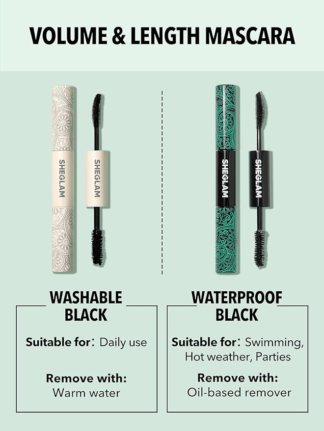 SHEGLAM 2 In 1 Black Volume and Length Waterproof Mascara Long Lasting Dual-Ended Tubing Eye Makeup
