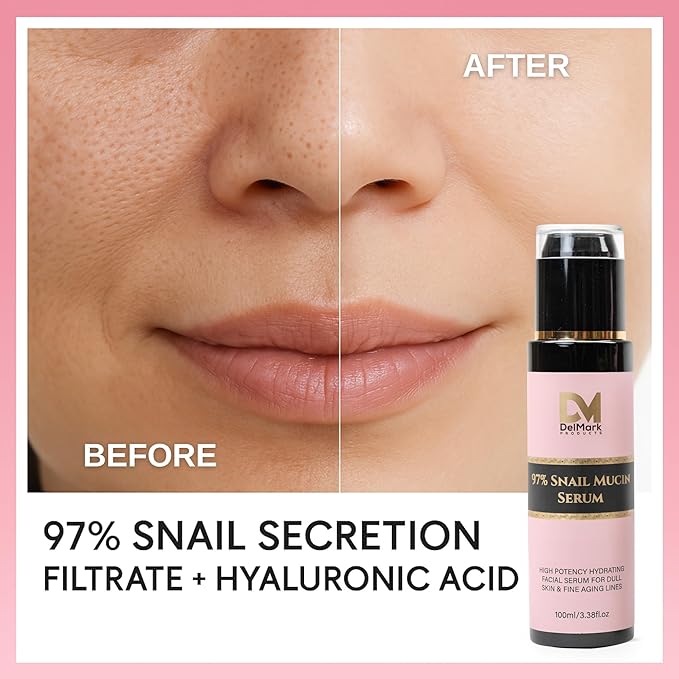 Snail Mucin Serum 100ML, 97% Snail Secretion Filtrate with Hyaluronic Acid, Power Repairing Essence, Dark Spot Remover, Korean Skincare, Hydrating Serum for Face, Eye, and Neck
