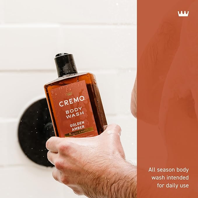 Cremo Rich-Lathering Golden Amber Body Wash for Men, Notes of Red Currant, Pineapple, Ambergris and Moss, 16 Fl Oz