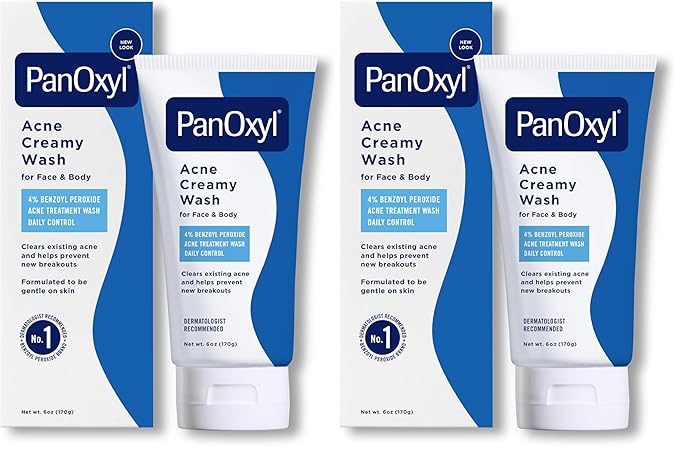 PanOxyl Antimicrobial Hydrating Acne Creamy Wash, 4% Benzoyl Peroxide, 6 Ounce (Pack of 2)