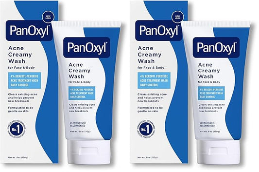 PanOxyl Antimicrobial Hydrating Acne Creamy Wash, 4% Benzoyl Peroxide, 6 Ounce (Pack of 2)