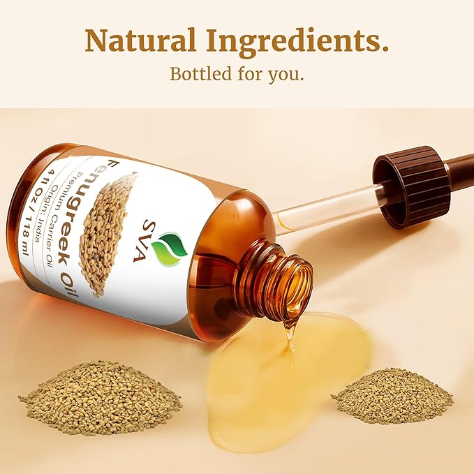 SVA Fenugreek Oil 4oz (118ml) Premium Carrier Oil with Dropper for Hair Care, Hair Oiling, Scalp Massage & Skin Care