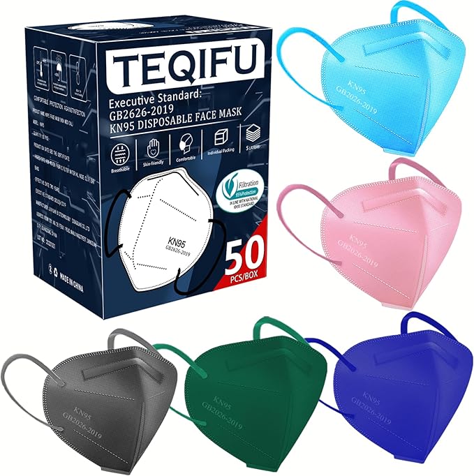 50pcs KN95 Face Mask 5 Layer Cup Dust Safety Masks Filter Efficiency≥95% Breathable Elastic Ear Loops Masks