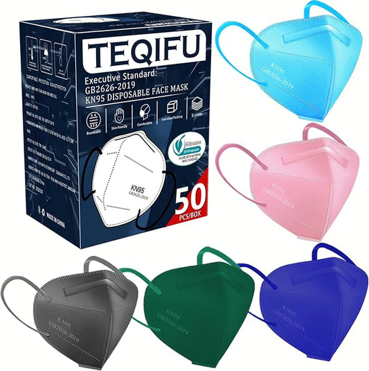 50pcs KN95 Face Mask 5 Layer Cup Dust Safety Masks Filter Efficiency≥95% Breathable Elastic Ear Loops Masks