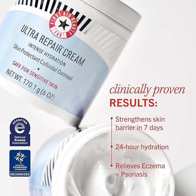 First Aid Beauty - Ultra Repair Cream, Intense Hydration Whipped Colloidal Oatmeal, Clinically Proven to Strengthen Skin Barrier in 7 Days + Helps Relieve Eczema, Luxury Moisturizer (6oz, 2ct)