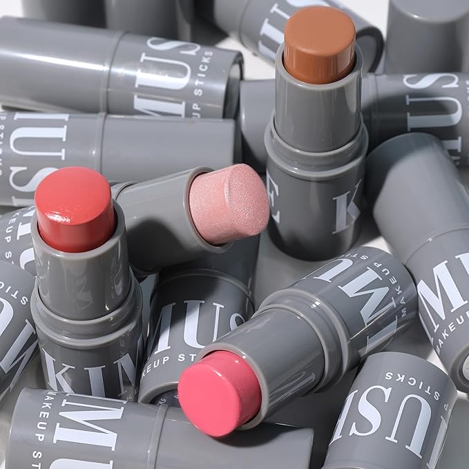 KIMUSE Highlighter Makeup Stick Duo, Cream Blush & Highlighter Trimming Stick, Creamy High Pigmented, Long Lasting, Vegan Face Make Up Sticks