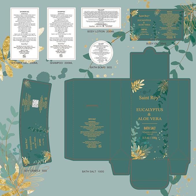 Father's Day Gifts for Men for Dad bath and body Gifts for Her & him Gift Baskets for Women - Saint Roy Eucalyptus & Aloe Vera Scented Birthday Gifts for Women,8 pcs Spa Gift Set, Mother's Father Day