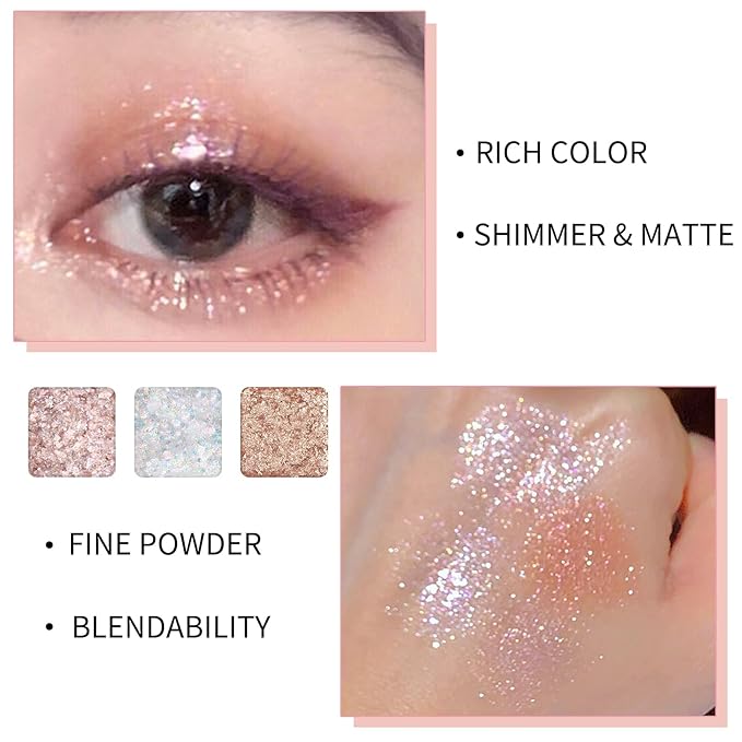 Erinde 9 Colors Eyeshadow Palette, Matte Shimmer Glitter Eye Shadow Palette Makeup, Highly Pigmented Long Lasting Waterproof, Natural Neutral Nude Eyeshadow Makeup Pallet, Diamond Snowflake