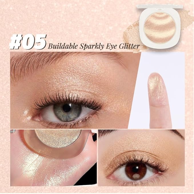 Gold Cream Glitter Shimmer Metallic Eyeshadow Palette Makeup, Natural Single Mini Instant Holographic Eyeshadow For Women, Sombras Crema Para Ojos, Talc, Paraben & Cruelty Free