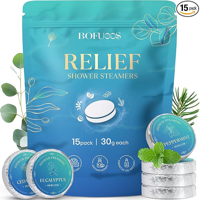 Shower Steamers Aromatherapy, Birthday Gifts for Men Teen, Stocking Stuffers White Elephant Christmas Gift for Adults, Natural Essential Oils Bath Bombs Relaxation SPA – 15 Tablets