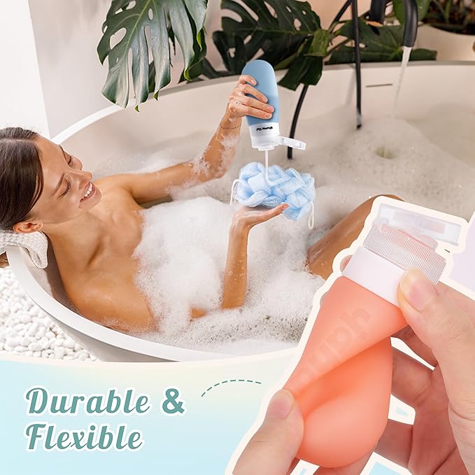 Travel Bottles for Toiletries,3oz Leak Proof Squeezable Travel Size Containers, 5 Pack TSA Approved Travel Essentials for Shampoo Conditioner,Silicone,White Pack