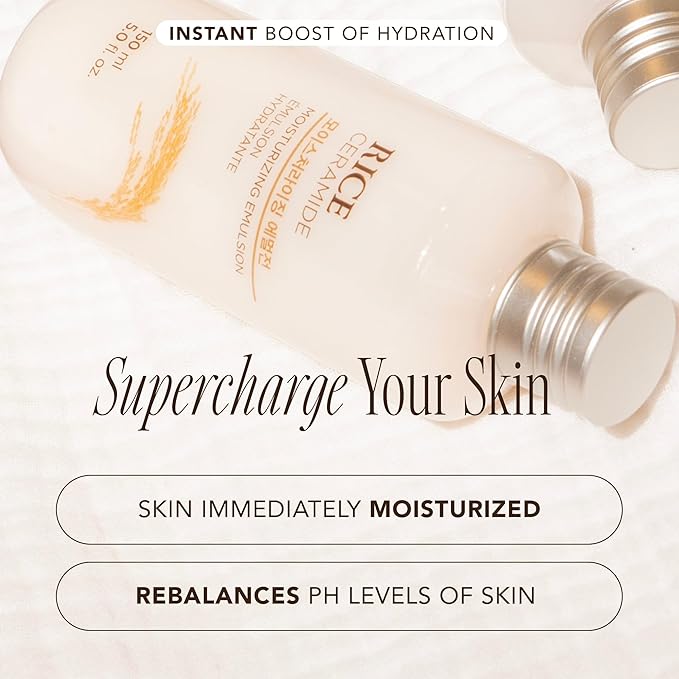 The Face Shop Rice Ceramide Moisturizing Emulsion - Rice Extract - Lightweight Face Moisturizer - Brightening - Hydrating Targets Dryness - Strengthens Skin Barrier - Face Lotion - Korean Skin Care