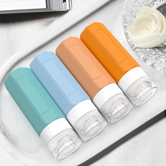 Redfly Travel Bottles for Toiletries, 3oz Tsa Approved Travel Size Containers, BPA Free Leak Proof Squeezable Containers for Toiletries, Silicone Refillable Essentials for Shampoo Conditioner Mix