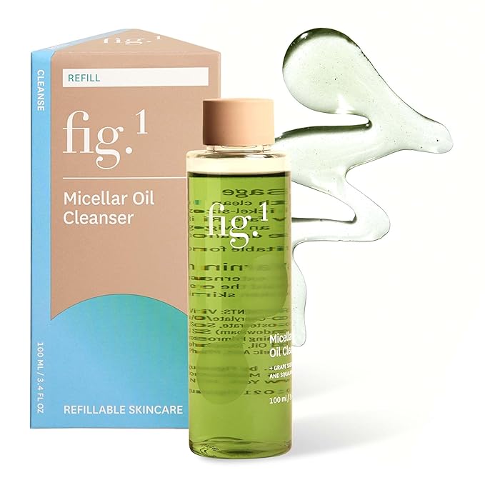 Fig.1 Hydrating Oil Cleanser for Face Refill | Micellar Makeup Remover with Grapeseed & Squalane, Deep Cleansing Oil-Based Formula, Non-Stripping & Refillable, 3.4 Fl/oz