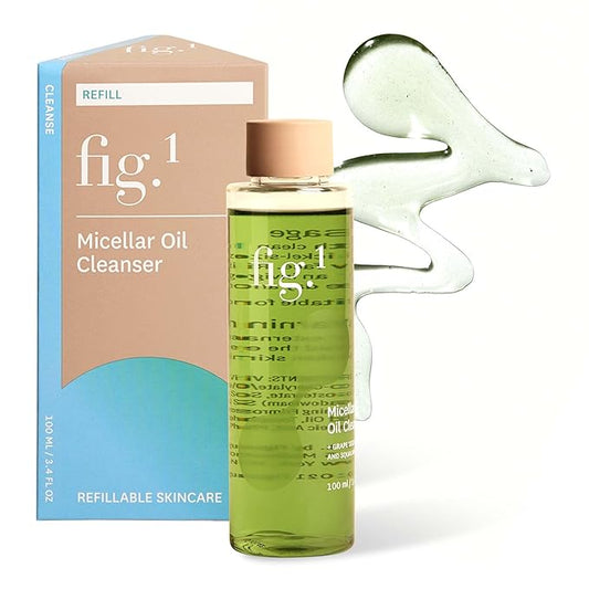 Fig.1 Hydrating Oil Cleanser for Face Refill | Micellar Makeup Remover with Grapeseed & Squalane, Deep Cleansing Oil-Based Formula, Non-Stripping & Refillable, 3.4 Fl/oz