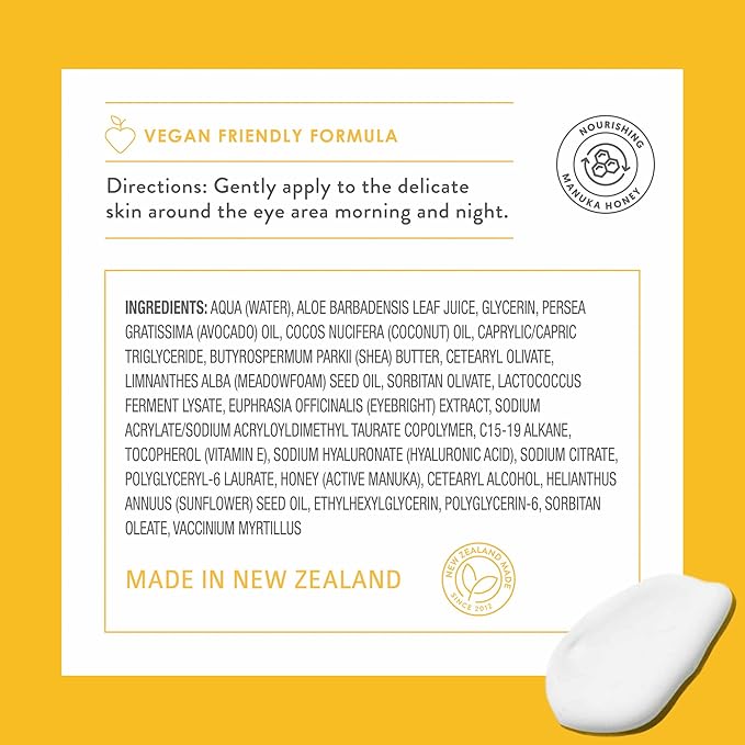 By Nature Eye Cream - Manuka Honey, Collagen, and Probiotics - Hydrating Under Eye Cream for Dark Circles - Skincare from New Zealand - .5oz