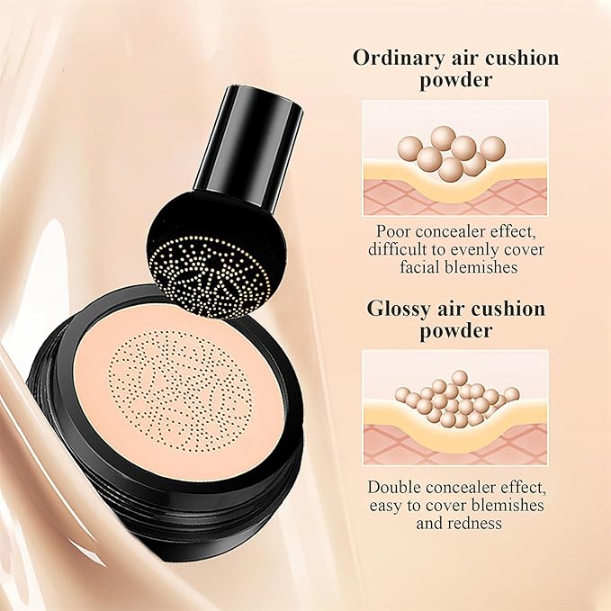 Mushroom Head Air Cushion CC Cream Foundation Full Coverage Moisturizing Oil Control Waterproof Long-Lasting Even Skin Tone Natural Cream Foundation for Mature Skin (Nude)