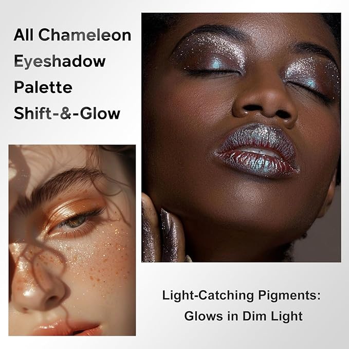 Color Nymph Glitter Eyeshadow Palette | ALL Chameleon Eye Makeup Pallet with Mirror & Brush | High-Pigment Eye Shadow Palette with a Long-Wearing Formula for Easy Application | Travel-Friendly(Aurora)