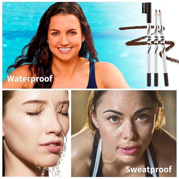 Boobeen 12 Packs Eyebrow Pencils with Soft Brush 2-in-1 Natural Waterproof Eyebrow Pen Long-lasting Brows Makeup, Black Eye Brow Pencil Set Eye Brow Liners
