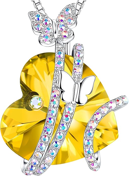 ASELFAD Butterfly Love Heart Pendant Necklace with Crystals, Anniversary Birthday Jewelry for Women Mom Grandma Wife Girlfriend