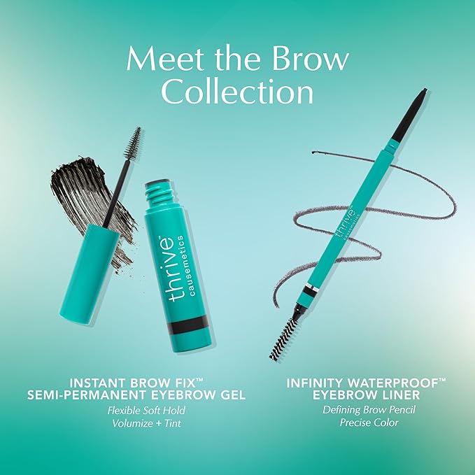 Thrive Causemetics Instant Brow Fix Semi-Permanent Eyebrow Gel, Waterproof Tinted Eye Brow Gel with Vitamin B5, Smudge-Proof, Vegan & Cruelty Free, Tova (Soft Black)