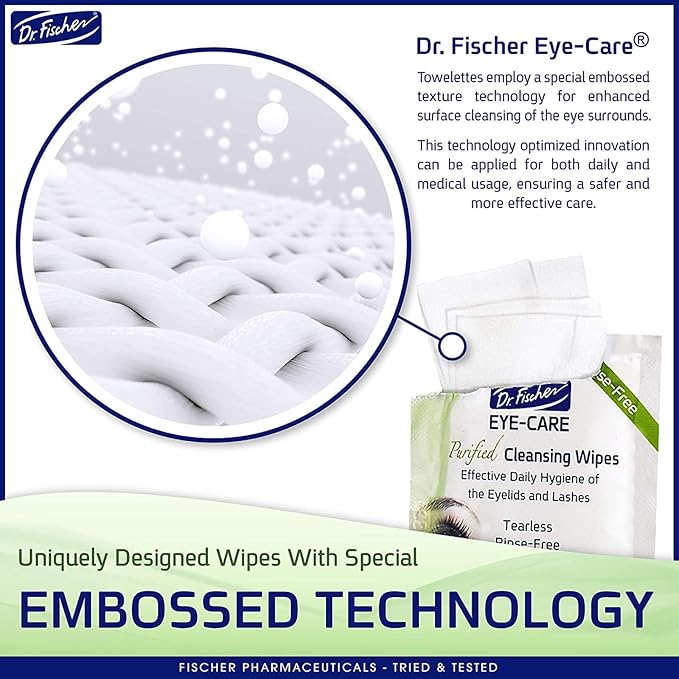 Dr. Fischer Eyelid Wipes - Purified, Non-Irritating, Pre-moistened Eye Wipes for Cleansing Sensitive Skin. Hypoallergenic Make-up Remover (30)