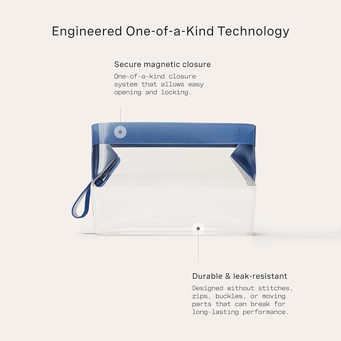 Cadence Parcel - Clear Dopp Kit with Magnetic Closure - Durable and Leak-Resistant Travel Toiletry Kit - TSA-Compliant & Modular Design - Hygiene Bag for Travel Essentials - 1 Qt - Cove