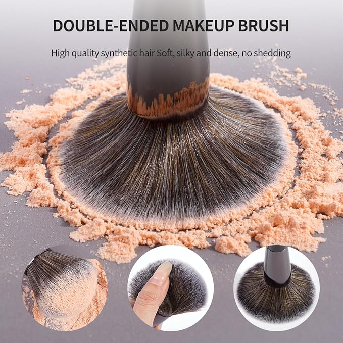 MAANGE 20 PCS Makeup Brush Set with Bag, Double-ended Kabuki Brush Foundation Contour Brush for Liquid Powder Concealer Eye Shadows Cream Cosmetics Blending Blush Face Makeup Tools with Case (Black)