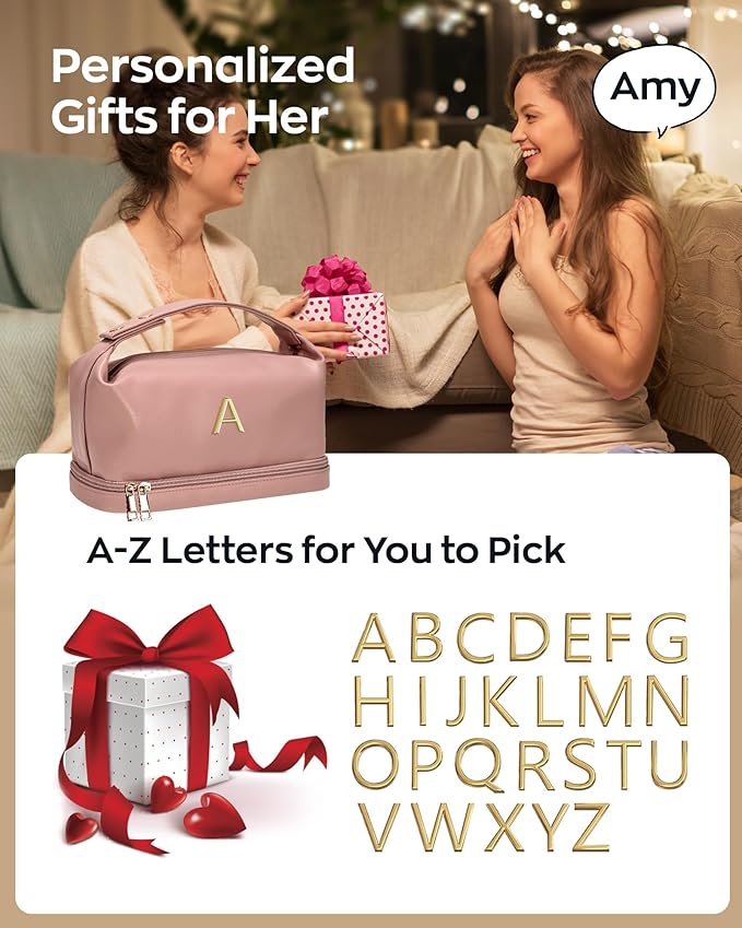 Customized Mom Gifts, Personalized Makeup Bag with Handle, Gifts for Teacher Cosmetic Bag with Makeup Brush Organizer, PU Leather Travel Toiletry Bag, Gifts for Friends Female Mom Presents