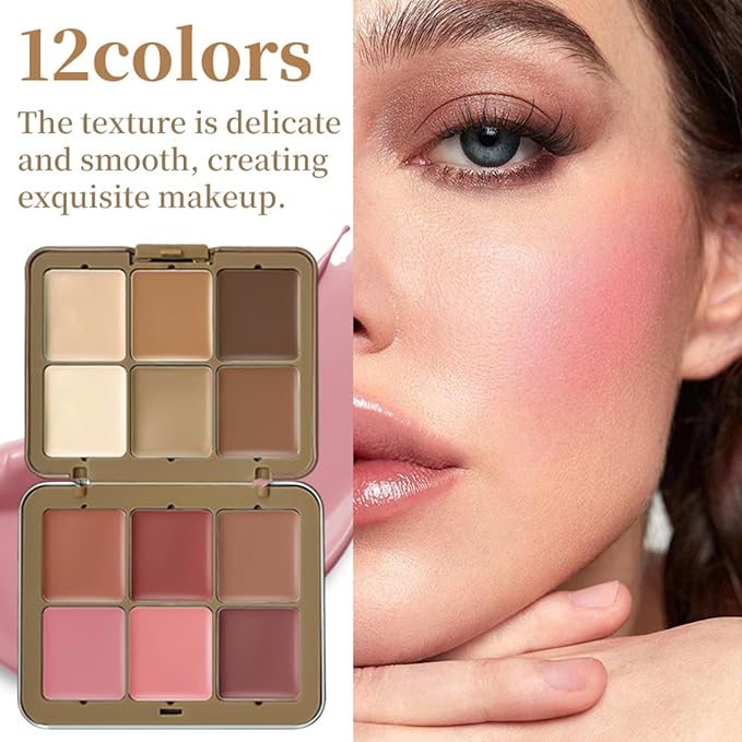 12 Colors Makeup Palette & Brush Set, Professional Eyeshadow, Blush, Highlighter, Contour Kit with 10 Champagne Gold Brushes, Cruelty-Free, Vegan, Travel-Friendly, for Beginners Pros