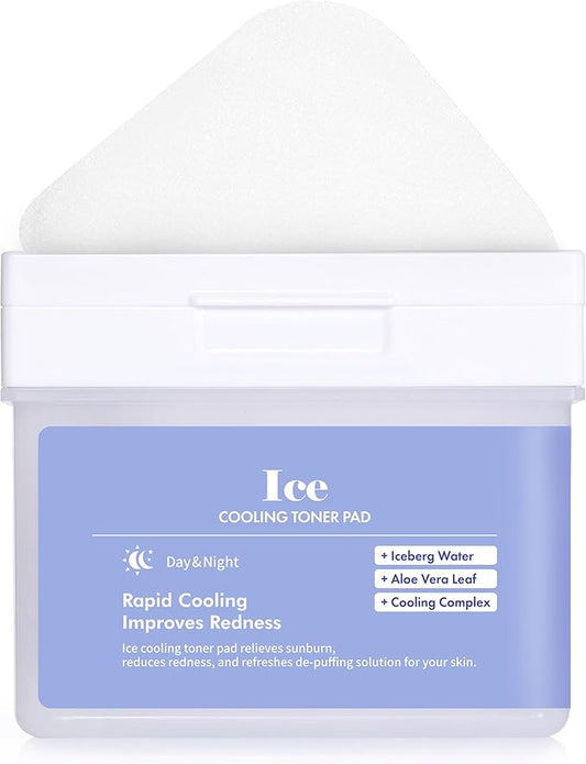 DERMAL Ice Cooling Toner Pad - Korean Soothing & Hydrating Toner Pads with Aloe Vera - After Suncare, Sunburn Relief, Redness Relief - Vegan Square Pads - High Capacity, 120 Pads