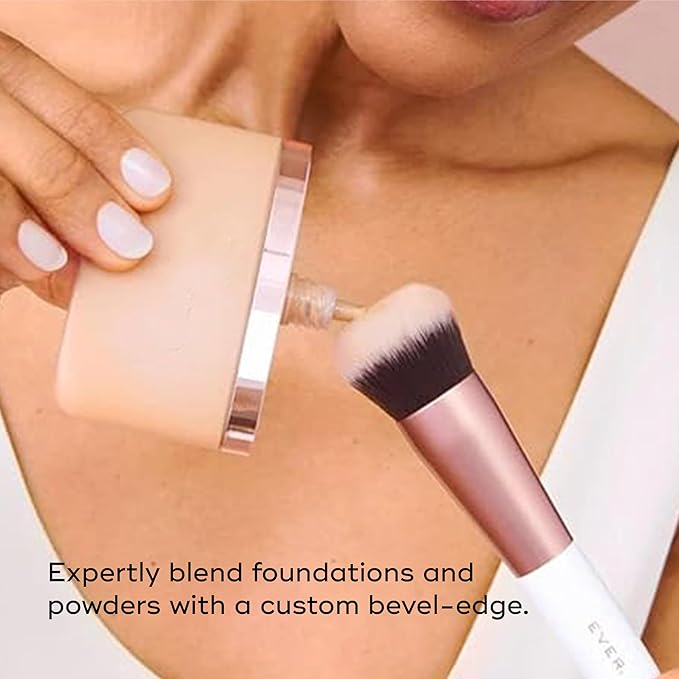 EVER Foundation Brush – Professional Contoured Face Makeup Brush for Liquid & Powder Foundation, Vegan Synthetic Bristles, Cruelty-Free