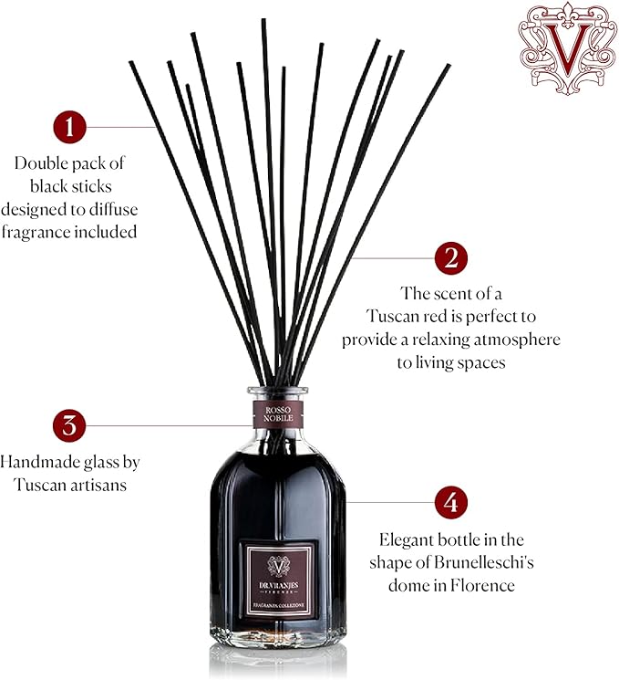 Dr. Vranjes - Rosso Nobile 250 ml Diffuser + Double Pack of Black Sticks (3 Pieces Bundle) - Luxury Home Fragrance, Made in Italy, Main Scent Fruity: Orange, Strawberry and Red Berries, Birch