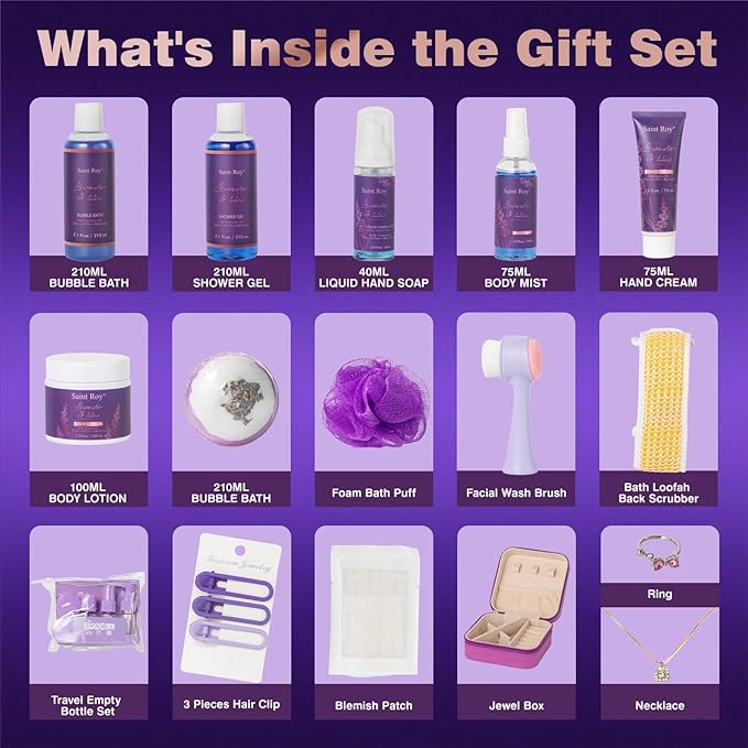 22 Pcs Bath and Body Gift Set - Spa Gift Baskets for Women Jasmine & Honey Scent, Spa Kit Lavender and Jasmine Scented, Birthday Gift Basket, Bath Gift Basket For Women, Luxury Bath Gift Set Home Spa