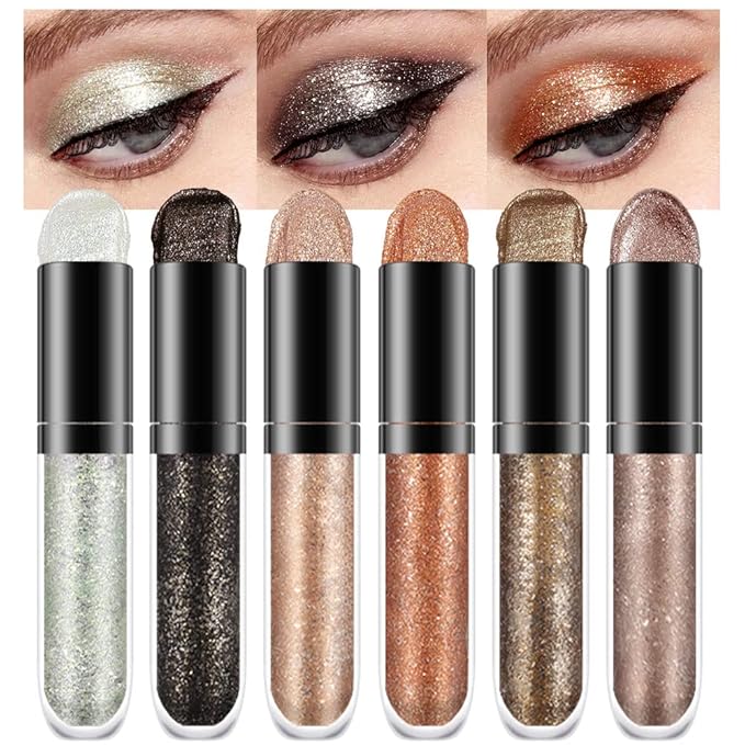 evpct 6 Colors Gold Liquid Glitter Shimmer Eyeshadow Set for Eyes Silver Shimmer Sparkle Shiny Light Glitter Metallic Pigment Colorful Eye Shadow Liner Makeup Palette Kit Quick Drying Longwearing A