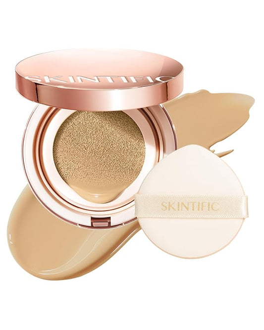 Full Coverage Cushion Foundation, Weightless, Skin Fit, Satin Glow Finish, Oil-Control Waterproof Foundation, Sweatproof Flawless BB Cream CC Korean Makeup