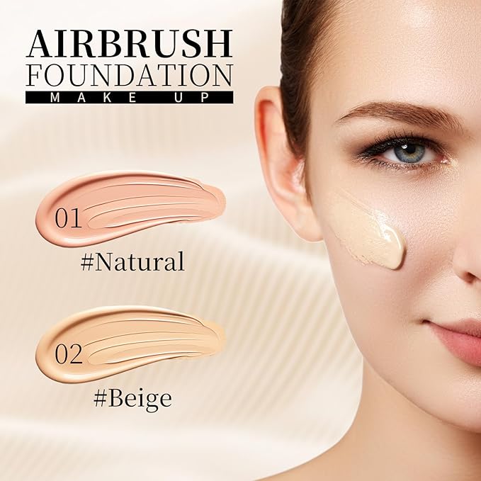 Airbrush Foundation Spray,Silk Flawless Airbrush Makeup,Buildable Coverage Foundation for Older Women,Teenagers,Middle-aged,Waterproof base de maquillaje (01 Natural/Warm Porcelain)