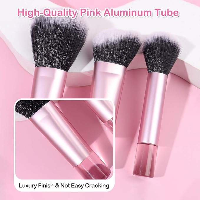 Kingtree 10PCS Mini Makeup Brushes with Pouch, Portable Makeup Brush Travel Set, Easy-taken ON THE GO Makeup Brush Full Complete Function Cosmetic Brushes for Girls