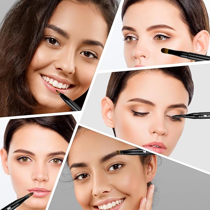 4-in-1 Makeup Brush Set - Detachable Eyeshadow, Eyebrow & Lip Brushes with Cap - Travel-Friendly