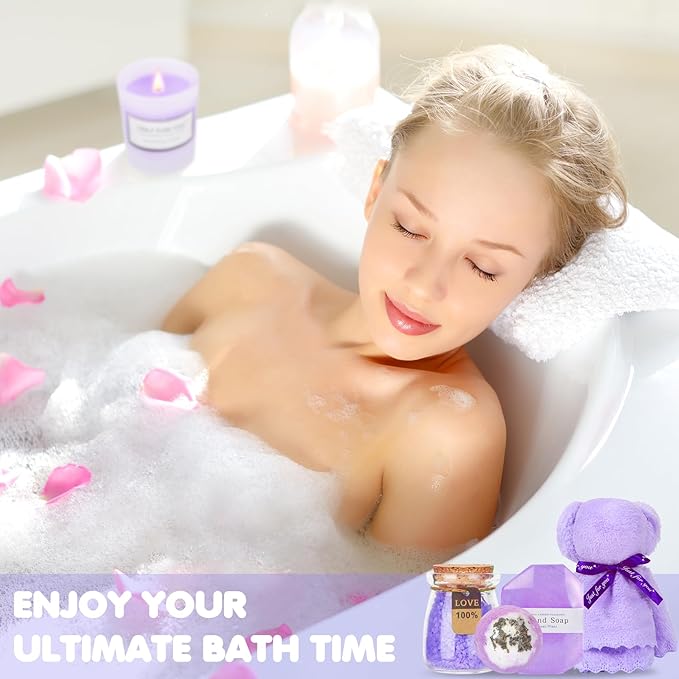 Gifts for Mom, Birthday Gifts for Women, Relaxing Spa Gifts Care Package with Luxury Flannel Blanket, Light-Up Rose Flower, Unique Mothers Day Gifts for Mom, Wife, Grandma, Sister, Friends