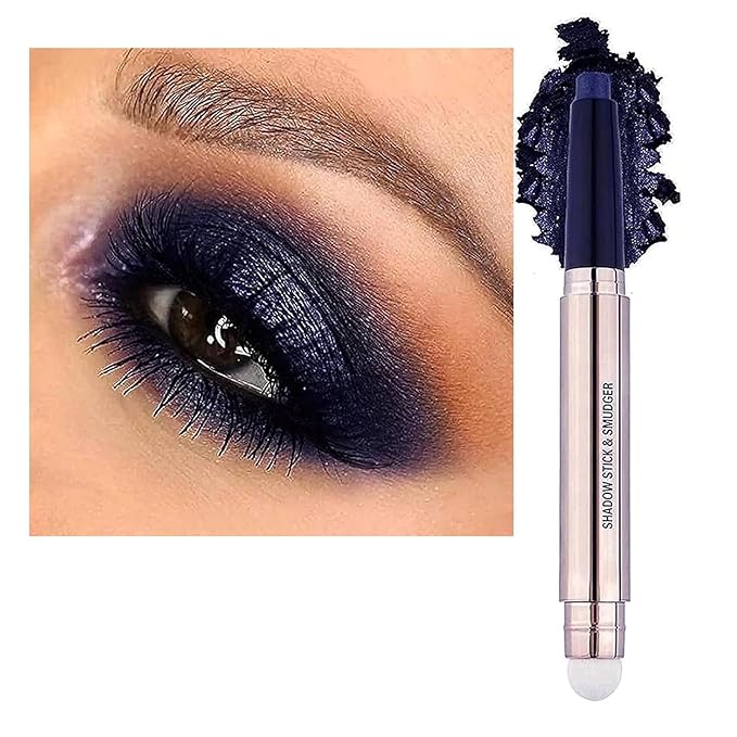 midnight Blue Black Eyeshadow StickCream Shimmer Smooth Glitter Eyeshadow Pencil, Hypoallergenic Waterproof Long Lasting, Blue Primer Single Liquid Matte Create Eyes Look 12#